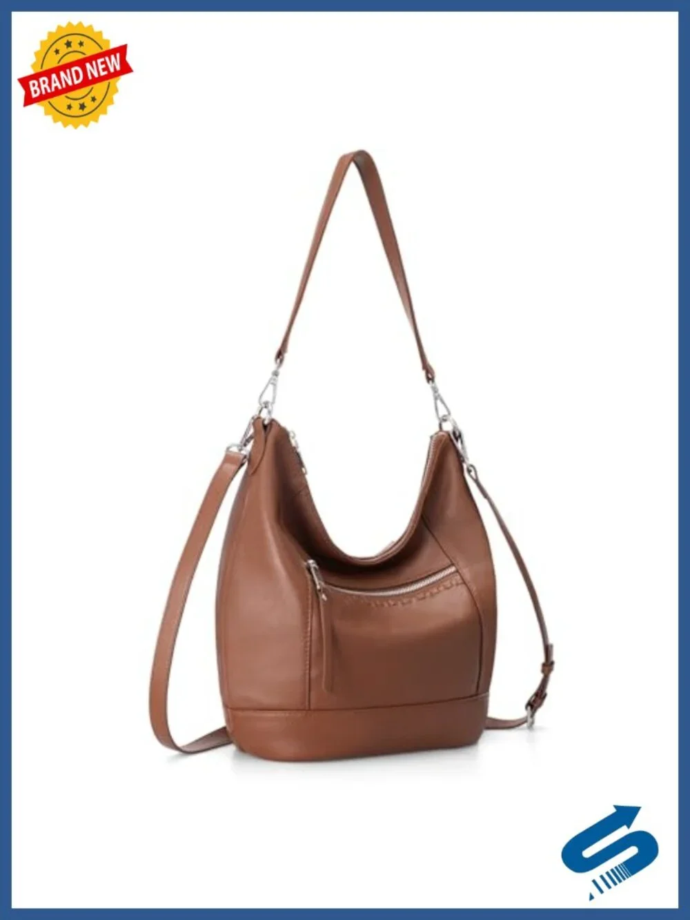 Genuine Leather Crossbody Hobo Purse with 2 Straps